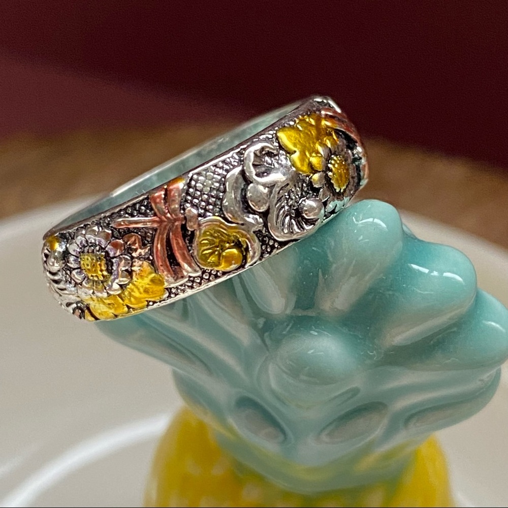 Celtic Style Dragonfly and Sunflower Ring